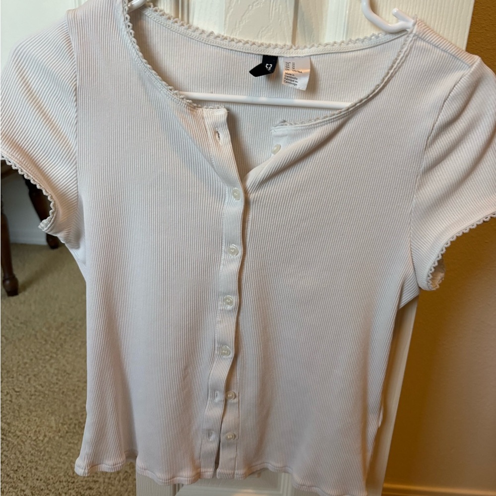 Divided White Ribbed Button-Down Shirt